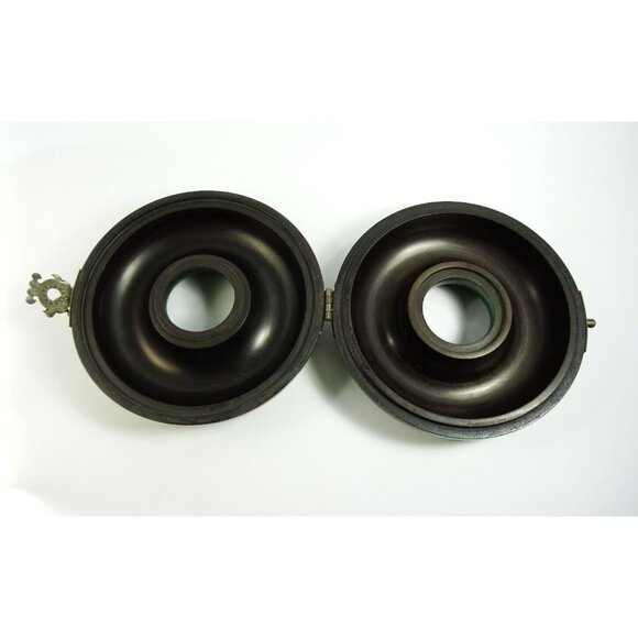 Vintage Asian Round Donut Necklace Jewelry Trinket Box Green Dragons Hinged - Picture 7 of 11